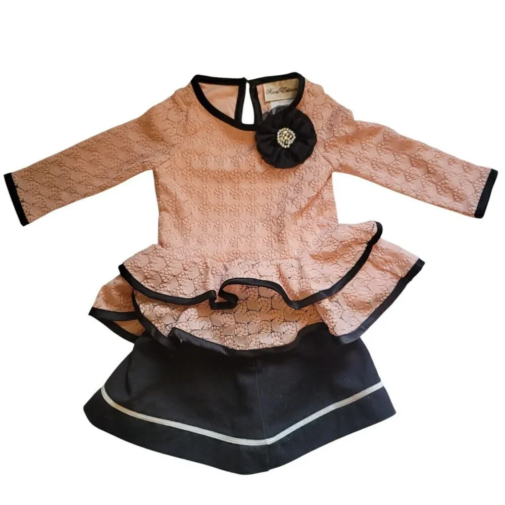 Rare Editions Pink Lace Shell Shirt/w Black Skirt Size 18M